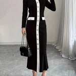 Bodycon Long Sleeves Buttoned Split-Joint Round-Neck Maxi Dresses