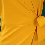 Three-Quarter Sleeves Pleated Solid Color Split-Front Tied Waist V-Neck Mini Dresses