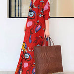 Long Sleeves Loose Buttoned Pockets Printed Lapel Maxi Dresses Shirt Dress