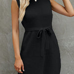 A-Line Loose Solid Color Split-Side Tied Waist Round-Neck Mini Dresses Sweater Dresses