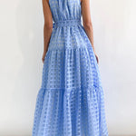 Loose Sleeveless Plaid Ribbed Stand Collar Maxi Dresses