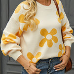 Floral Print Color Block Pullover Long Sleeve Sweater