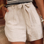 Parchment Casual Tie Waist Linen Shorts
