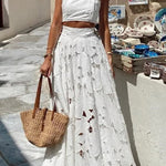 Next Trip Floral Embroidery Crochet Lace Elastic Waist Pocket Maxi Skirt