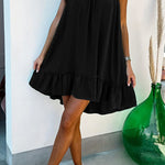 Solid color V-neck backless loose lotus leaf dress