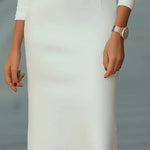 High Waisted Long Sleeves Contrast Color Split-Joint Mock Neck Midi Dresses