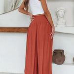 Travel Halfway Smocked Pocketed Wide Leg Pants