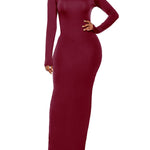 Bodycon Long Sleeves Solid Color High Neck Maxi Dresses