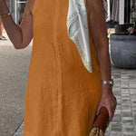 Linen Blend Solid Color Crew Neck Sleeveless Casual Mini Dress