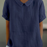 Blue Plain Short Sleeve Round Neck Top