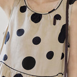 Loose Sleeveless Contrast Color Pleated Polka-Dot Split-Joint Tied Waist Round-Neck Midi Dresses