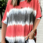 Tie-dye Printed Round Neck Dolman Sleeve Short Sleeve Oversized Top