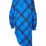 Long Sleeves Puff Sleeves Asymmetric Contrast Color Plaid Pleated One-Shoulder Mini Dresses