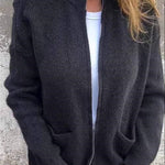Solid Color Long Sleeve Zipper Pocket Casual Knitted Cardigan