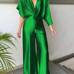 Asymmetric Solid Color Deep V-Neck Jumpsuits