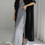 Simple Long Sleeves Split-Side Solid Color Lapel Midi Dresses Shirt Dress