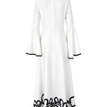 A-Line Flared Sleeves Abstract Printed Contrast Color Hollow Line Split-Joint Stand Collar Maxi Dresses