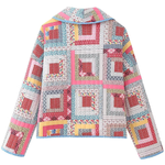 Loose Cardigan Quilted Colorblock Plaid Cotton Jacket