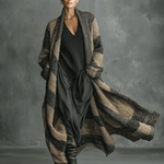 Women's Retro Loose Striped Colorblock Long Cardigan