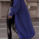 Lantern sleeve loose long knit cardigan