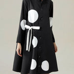 Long Sleeves Loose Asymmetric Buttoned Polka-Dot Tied Mock Neck Jackets&Coats Midi Dresses Outerwear