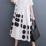 A-Line Loose Buttoned Pockets Polka Dot Printed Lapel Midi Dresses