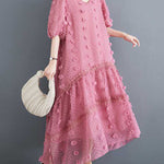 A-Line Half Sleeves Elasticity Jacquard Solid Color Split-Joint V-Neck Midi Dresses