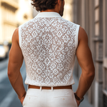 Men's Fashion Lace Lapel Sleeveless Casual Tank Top
