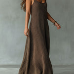 Quiet Luxury Mocha Textured Knit Strappy Relaxed Maxi Dress