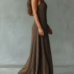 Quiet Luxury Mocha Textured Knit Strappy Relaxed Maxi Dress