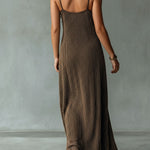 Quiet Luxury Mocha Textured Knit Strappy Relaxed Maxi Dress
