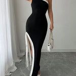 Bodycon High Waisted Asymmetric Split-Joint Split-Side Tied One-Shoulder Maxi Dresses