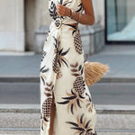 Sleeveless Dress with Tropical Pineapple Print
