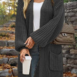 Mid-Length Loose Oversized Double Pocket Cardigan Sweater Jacket