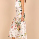 Wine Country Dates Floral Halter Neck Elastic Waist Satin Maxi Dress