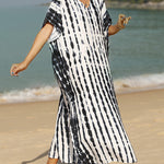 Loose Short Sleeves Printed Split-Side Sun Protection V-Neck Maxi Dresses