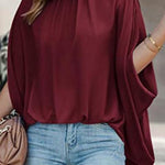 Dolman Sleeve Stand Collar Loose Casual Shirt