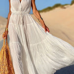 Pleated V-Neck Sleeveless Tie Dress