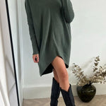 Perfect Winter Walks Knit Turtleneck High-low Hem Loose Midi Sweater