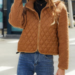 Zippered Long Sleeve Plush Patchwork Women's Jacket