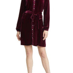 Solid Color Velvet Long-sleeved V-neck Lace-up Mini Dress