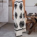 A-Line Loose Contrast Color Halter-Neck Maxi Dresses