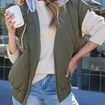 Fall and Forever Zipper Pocket Hooded Quilted Cotton Vest