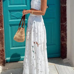 Next Trip Floral Embroidery Crochet Lace Elastic Waist Pocket Maxi Skirt