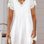 Loose Short Sleeves Solid Color Split-Joint V-Neck Mini Dresses