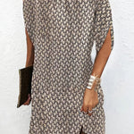 Batwing Sleeves Loose Printed Round-Neck Mini Dresses