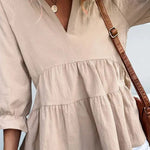V-neck Casual Loose Solid Color Long-sleeved Blouse