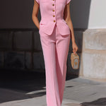 Chic Peplum Waist Short-Sleeve Trouser Set