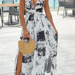 OFF WHITE PRINTED MAXI DRESS WITH CUT OUTS