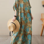 Loose Short Sleeves Printed V-Neck Maxi Dresses